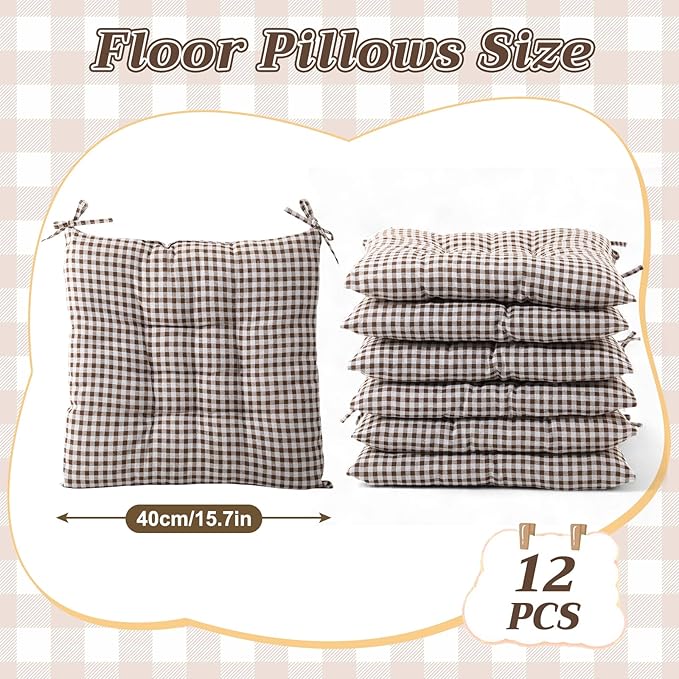 Geetery 12 Pcs Floor Pillows for Classroom Bulk Square Seating Cushions for Floor Chair School Kindergarten Reading Corner, 15.7'' Large Thick Meditation Cushions Yoga Nursery Daycare (Plaid Color)
