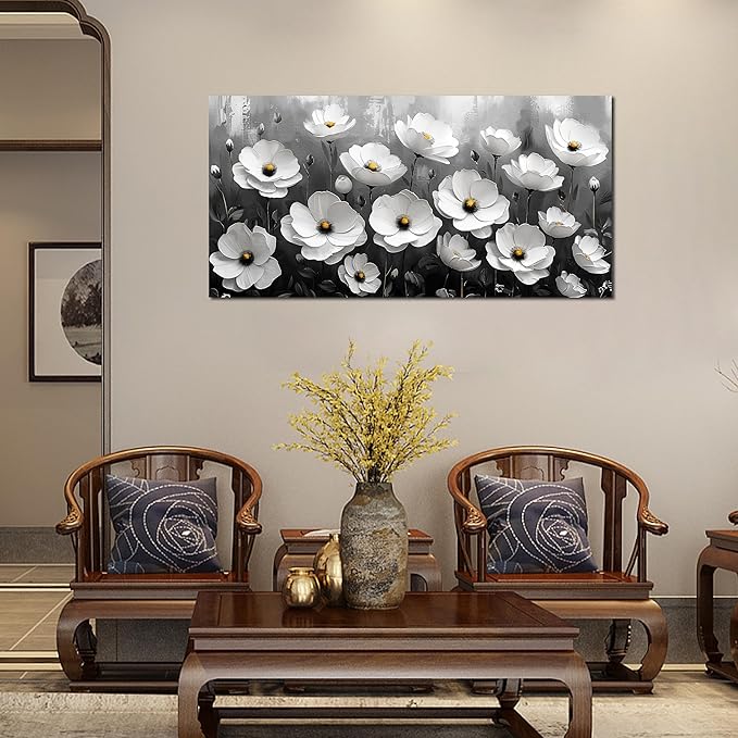 Prepeyssee Black and White Botanical Wall Art floral wall decor for Bedroom Living Room Office Modern Artwork Canvas Prints 24x48 Inch