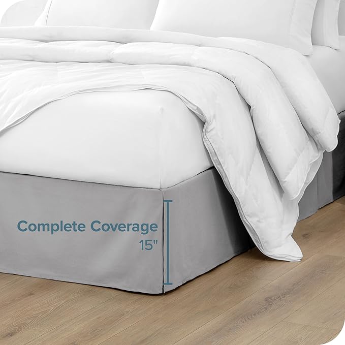 Bare Home King Bed Skirt - 15-Inch Tailored Drop Easy Fit - Bed Skirt for Beds - Center & Corner Pleats (King, Light Grey)