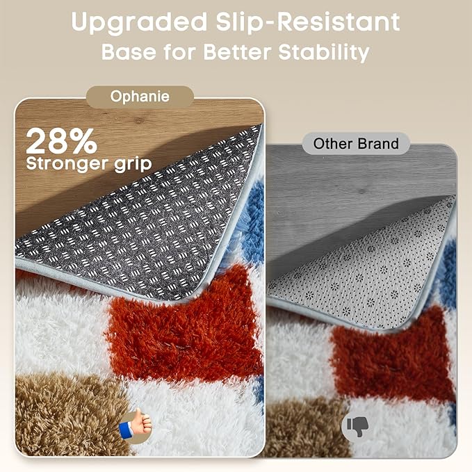 Ophanie Checkered Rainbow Rug for Living Room Bedroom,Colorful Fluffy Soft Cute Fuzzy Area Rugs, Shag Plush Shaggy Bedside Floor 4x6 Furry Carpet for Kids Baby Teen Dorm Nursery Home Decor Aesthetic