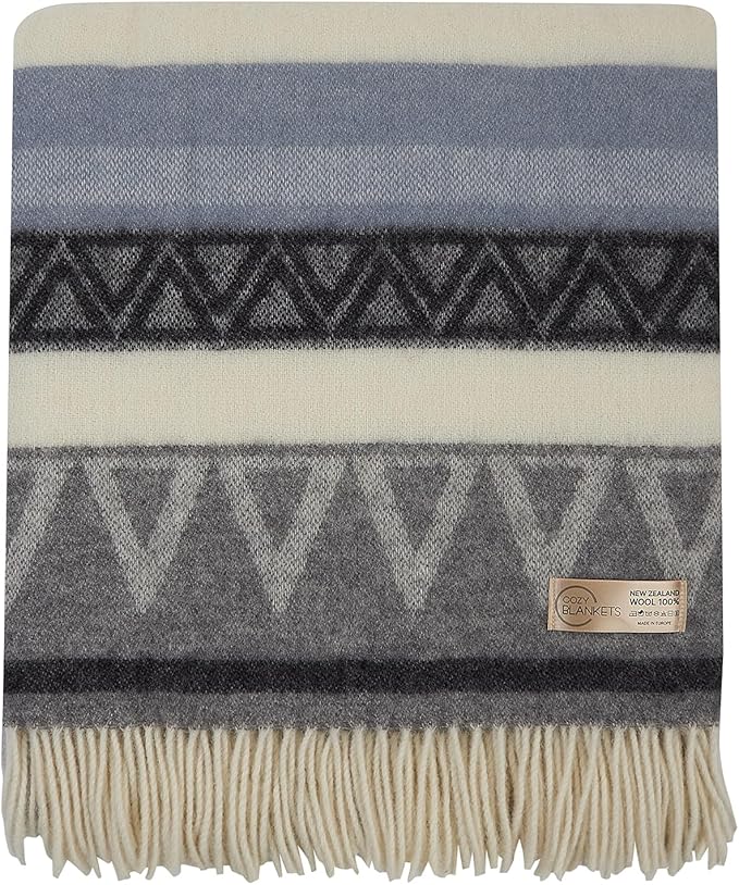 | Wool Blanket/Throw | 100% New Zealand Wool | Perfect for Home and Outdoors | Virgin Wool Throw with Fringes 67"x79" (170 x 200 cm)