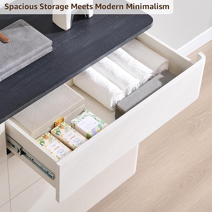 ACCOHOHO 8 Drawer Dresser for Bedroom, 52 Inch Wide Modern Chest of Drawers, Push-to-Open Wood Storgae Organizer with Large Drawers for Bedroom, Living Room, Hallway, Off White