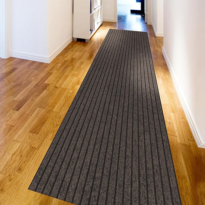 Ottomanson 2'7" x 53' Hallway Runner with Scraper Pile - Extra Durable Non-Slip Rug Mat for Indoor & Outdoor Use - Ideal for Kitchen, Entryway & Garage - High-Traffic Carpet, Brown