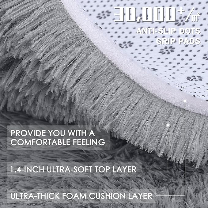 OLANLY 2x3 Machine Washable Small Bedside Rug, Soft Fluffy Shaggy Entryway Throw Rugs for Bedroom, Living Room, Indoor Floor Carpet for Kids Girls Boy, Nursery Rooms, Home Decor Aesthetic, Light Grey