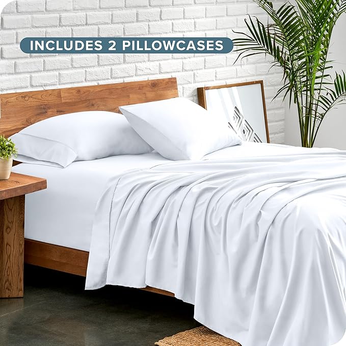 Bare Home Hotel Luxury Twin Sheet Set, Extra Soft - 4 Piece Set - Deep Pockets - Easy Fit - Cooling & Breathable - Wrinkle, Fade, Stain Resistant - Includes 2 Pillowcases (Twin, White)