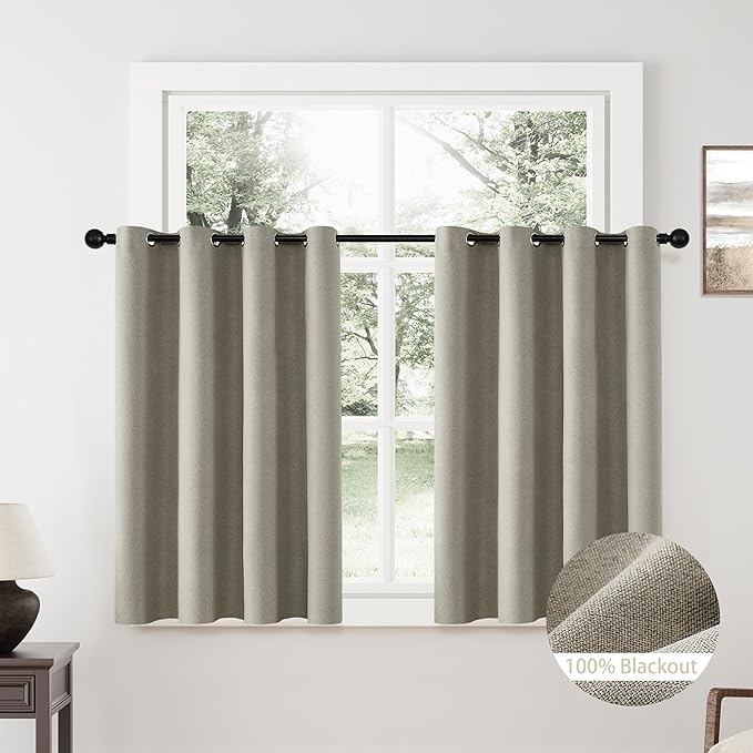 ChrisDowa 100% Blackout Sand Solid Curtains 54 Inches Long 2 Panels for Bedroom Living Room,Farmhouse Room Darkening Thermal Insulated Soundproof Grommet Top Window Treatment Drapes,52x54
