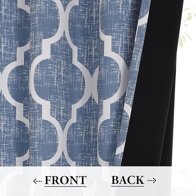 Beauoop 100% Blackout Curtains 96 Inches Long 2 Panels for Bedroom Living Room Blue Moroccan Geo Room Darkening Thermal Insulated Soundproof Rod Pocket Back Tab Window Treatments Drapes, 50x96