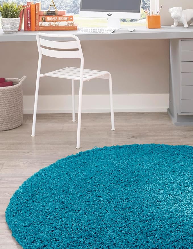 Unique Loom Solid Shag Collection Area Rug (7' 1" Round, Turquoise)