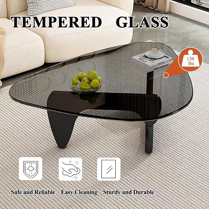 Modern Glass Coffee Table, Mid Century Coffee Table, Small Coffee Table for Living Room,Suitable for Bedroom Living Room Reception Office Tables (Black/Grey, Small)