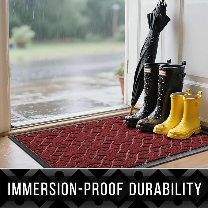 Yimobra Outdoor Mats for Front Door 29.5x17, All-Season Waterproof Doormat Outdoor Entrance, Heavy Duty Non-Slip Outside Door Mat for Garage Patio Proch Entryway Indoor, Red