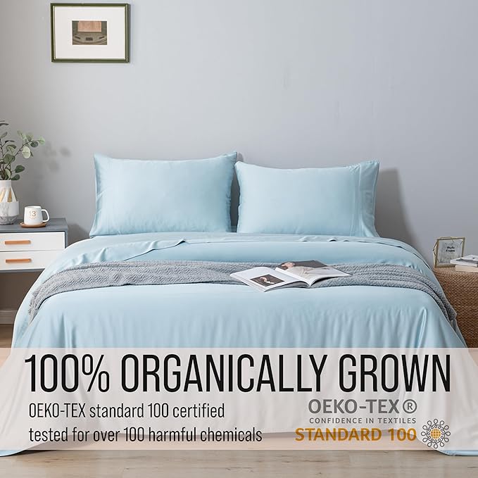 Bella Coterie Luxury Bamboo Viscose 34” Split Top King Size Sheet Set | 1 Fitted Sheet for Sleep Number & Adjustable Beds | 100% Organically Grown | Cooling & Soft | 18” Deep Pocket [Coastal Blue]