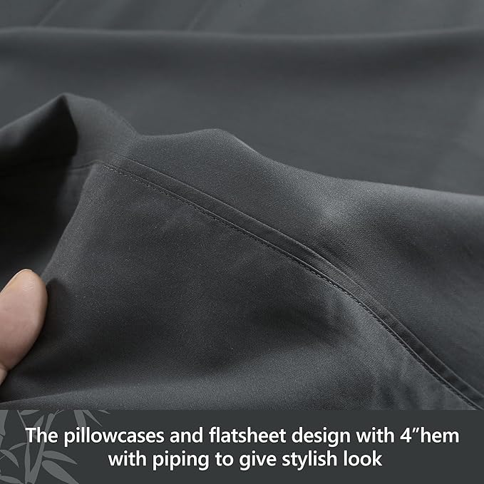 Linen World Cooling Bed Sheets Set Twin Size,100% Organically Grown Viscose Sheets,Deep Pocket Up to 16",3 Pieces Silky Soft,Breathable Bedding Sheets & Pillowcases(Shadow Grey,Twin)
