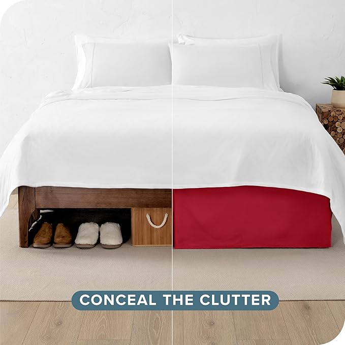 Bare Home Full Bed Skirt - 15-Inch Tailored Drop Easy Fit - Bed Skirt for Beds - Center & Corner Pleats (Full, Red)