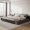 DEINPPA King Size Bed Frame with 4 Storage Drawers and Cloud Soft Headboard, Chenille Upholstered Grounded Wood Base Bed Frame, No Box Spring Needed-Dark Grey
