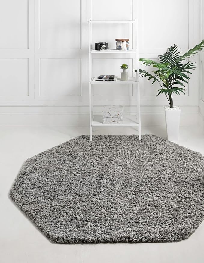 Unique Loom Solid Shag Collection Area Rug (4' Octagon, Cloud Gray)
