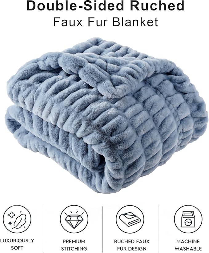 BATTILO Soft Faux Fur Blanket, Large Double Sided Super Soft Fur Blankets and Throws Faux, Bluish Grey Throw Blanket Cozy Blanket Minky Blanket for Bed, Living Room, 60x80 Inches