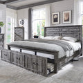 Farmhouse King Size Bed Frame with 51" Tall Headboard, Wood Platform Bed Frame with 20" Tall Roman Column Decoration Footboard & 3 Large Storage Drawers, No Box Spring Needed (Light Grey)