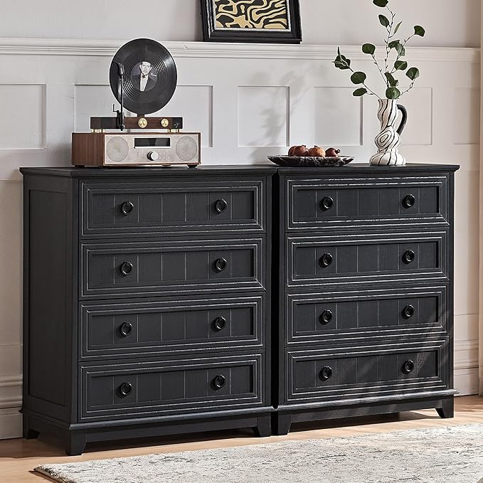 Farmhouse 4 Drawer Dresser for Bedroom Set of 2, 35" Tall Small Dressers & Chest of Drawers, Rustic Wood Dresser with Metal Handle, Storage Organizer Closet for Living Room, Hallway, Entryway