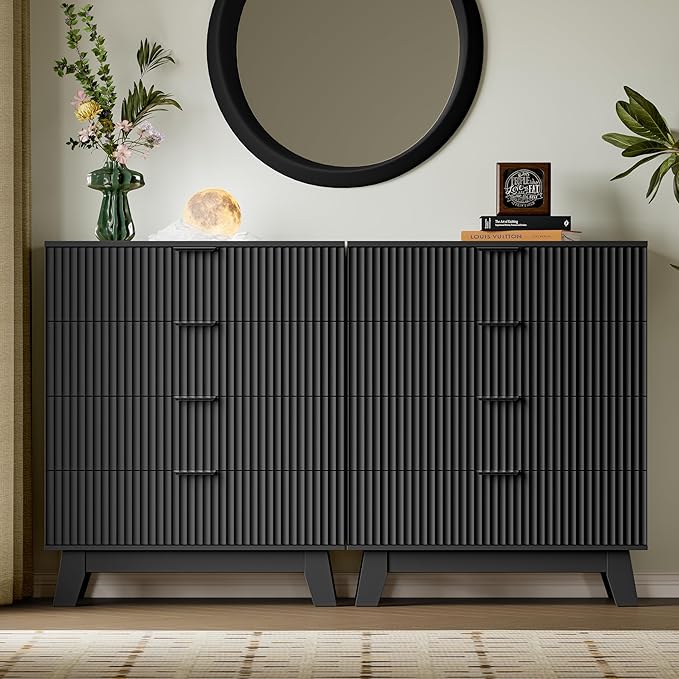 39" Tall Dresser for Bedroom, 4-Drawer Fluted Chest of Drawers, Modern Wood Highboy with Deep Storage, Metal Slides & Handles, Anti-Tip Kit, Vertical Clothes Organizer for Apartment, Nursery