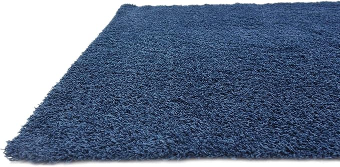 Unique Loom Solid Shag Collection Area Rug (8' 2" Square, Sapphire Blue/ Navy Blue)