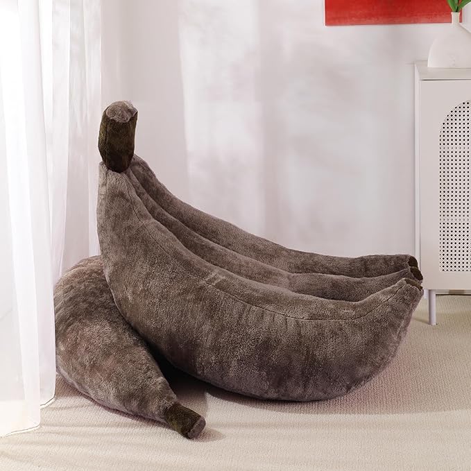 Banana Bean Bag Chair with Ottoman, Floor Sofa Bed with Footrest, Comfy Convertible Lounger for Teens & Adults, Plush Couch for Bedroom, Living Room or Dorm, M-Coffee