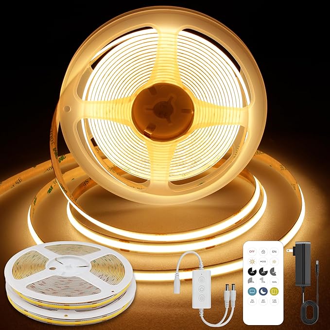 COB LED Strip Lights Warm White,24V Dimmable led Light Strip KIT with Remote and app Control,2700K 32.8FT/2 * 5m 8mm Wide Ra>90 Cuttable Flexible Strip Lights for Bedroom,Wardrobe,Cabinet
