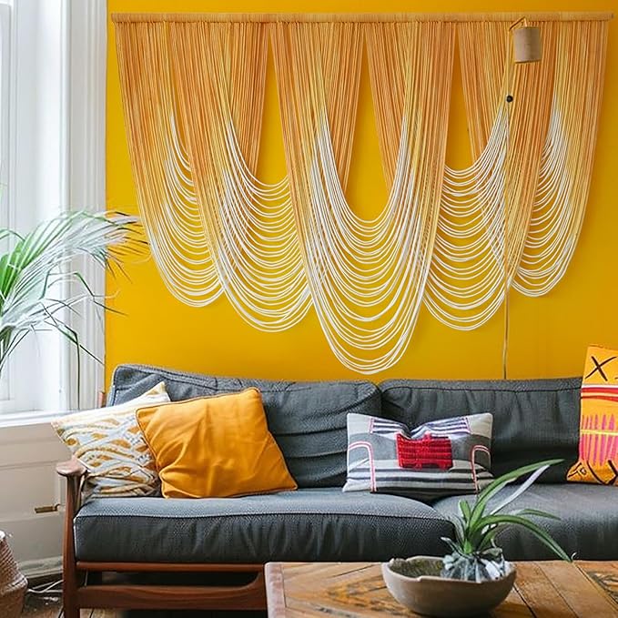 IOWER Macrame Wall Hanging Large Yellow Yarn Tapestry Headboard Decor Handmade Fiber Art Backdrop for Boho Bedroom, Living Room, 57" W x 41" L
