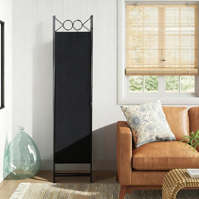 FDW 4 Panel Room Divider and Folding Portable Partition Screen, 6FT Wall Divider Screen for Dorm Bedroom Office, Coal Black