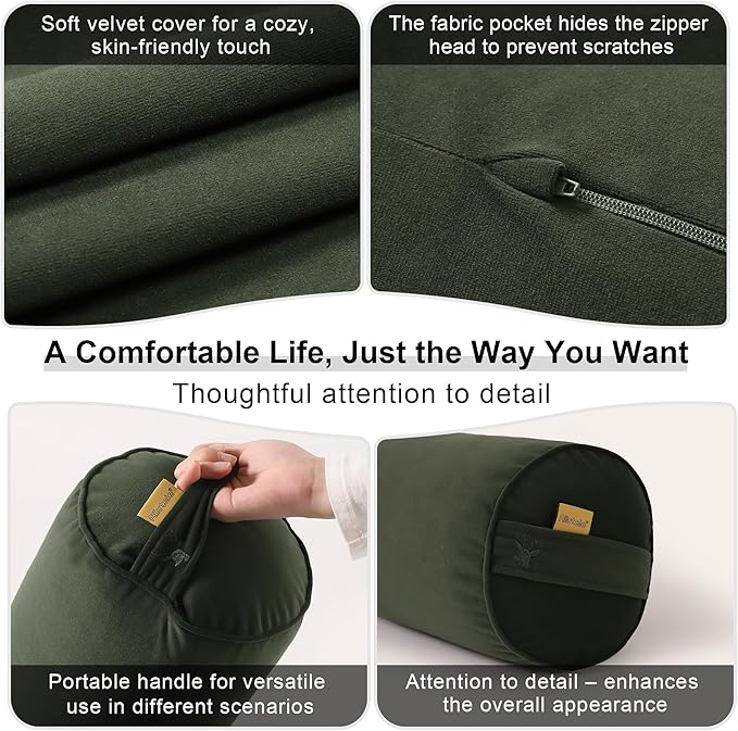 Long Round Body Pillow for Adults – Bolster Pillow for Bed, Cervical Roll Pillow, Firm Support for Sleeping,47.24 x 7.87 Inches,Jade Green