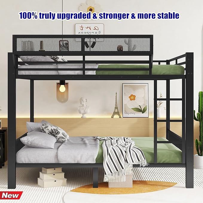 SIGONE Stronger & Safer Heavy Duty Queen Over Queen Size Bunk Bed for Adults Teens, Thickened More Stable Metal Bunkbed Frame (Greater Weight Capacity) (Queen Over Queen-B)