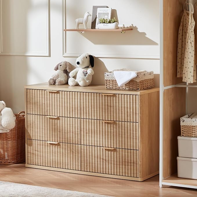 LEYAOYAO Fluted 5 Drawers Dresser Set of 2, 41" Tall Modern Chest of Drawers with Metal Handle, Curved Profile Dresser TV Stand, Wooden Drawer Organizer for Bedroom, Living Room, Hallway, Lightgrey