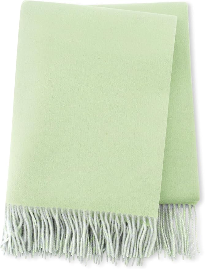 Alashan Cashmere Blend Double Faced Throw-Super Soft and Luxe Fabric- Perfect for Cozy Nights! 95% Merino Wool/5% Cashmere, 50" x 70", Great Gift Item. (Sea Glass & Blue Haze)