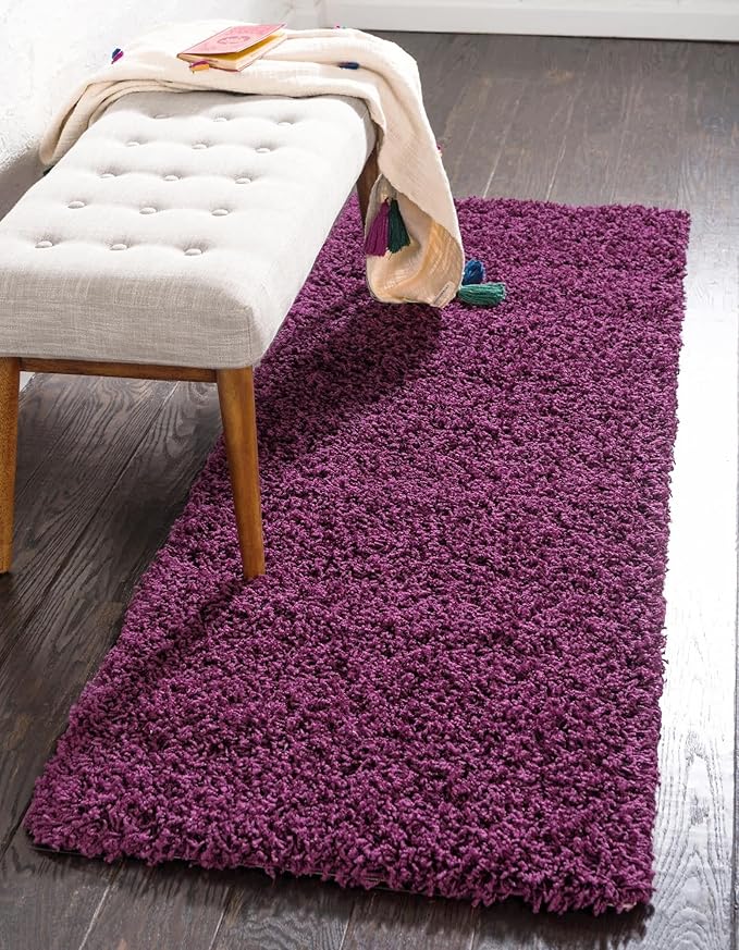 Unique Loom Solid Shag Collection Area Rug (2' 7" x 10' Runner, Eggplant Purple)