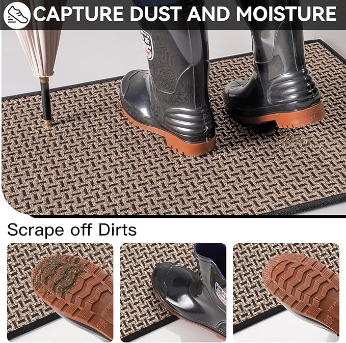 Door Mat 24x72 Dirt Resistant and Absorbent, Non-Slip Rubber Backing Floor Mats, Easy Clean Low-Profile Doormat for Entryway, Front Door, Inside Entrance Black