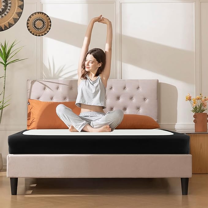 Biscaynebay Decorative Box Spring Cover Full & Full XL Size, Black Luxurious Jersey Knitting Stretchy Wrap Around 4 Sides Bed Skirt for Home/Hotels, Easy Fit Wrinkle Free Machine Washable