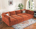 ABCASA 136.4" Oversized Modular Sectional Sleeper Sofa Bed, U Shaped Convertible Couch with Movable Ottoman, Large 8 Seat Corner Couches for Living Room Deep Seat Terracotta Orange Chenille