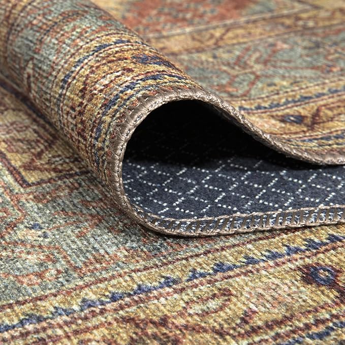 Bloom Rugs Washable Non-Slip 12 ft Runner - Terracotta/Mustard Traditional Runner for Entryway, Hallway, Bathroom, and Kitchen - Exact Size: 2.5' x 12'