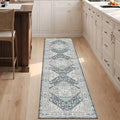 Washable Runner Hallway Rug,Low Pile 2x8 Non Slip Non-Shedding Kitchen Carpet Soft Indoor Stain Resistant Rug for Bedroom Laundry Room Bathroom Blue Beige Multi