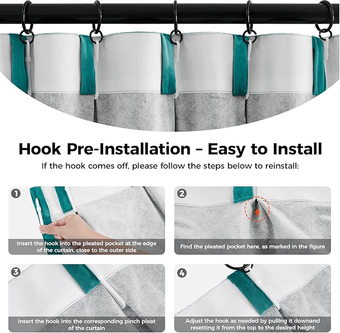Pinch Pleated 100% Blackout Curtains for Bedroom, Teal Velvet Curtains for Living Room, Black Out Curtain 86 inch Long Room Darkening, Blackout Pinch Pleat Drapes with Hooks 2 Panels