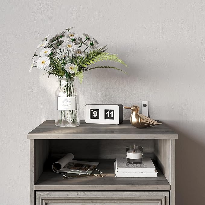 Set of 2 Nightstand with 2 Drawers, 18"W Night Stand with Drawers for Bedroom, Large Accent Bed Side Table and End Table with Open Compartment-Easy Pull Handle, Textured Border for Living Room,Gray