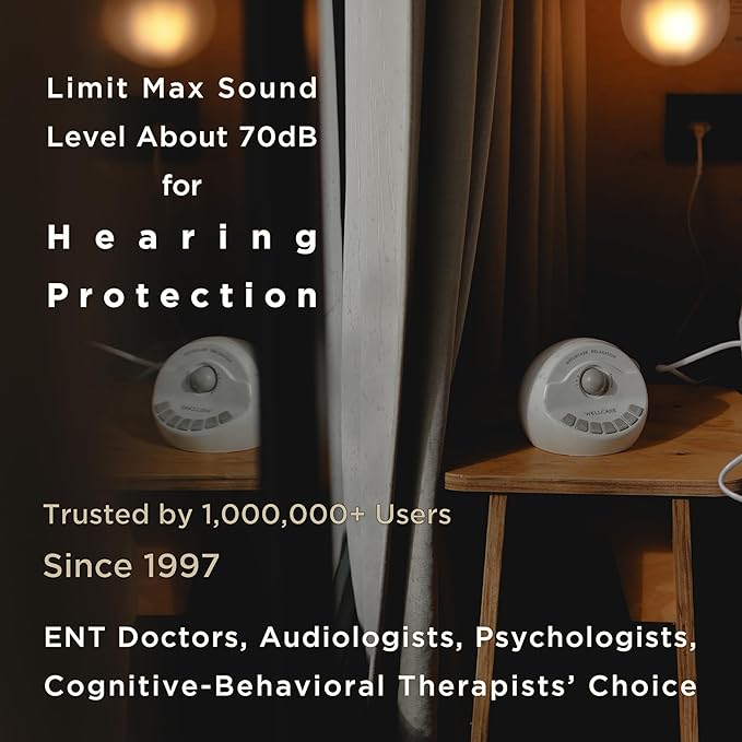 WELLCARE-Naturcare Sound Relaxation, White Noise, 7 Nature Sounds, Sleep Sound Machine, Calm Infants, for Baby, Kids, Adult. Stepless Volume, Timer, Powered by Adapter or Batteries(Both Not Incl.)