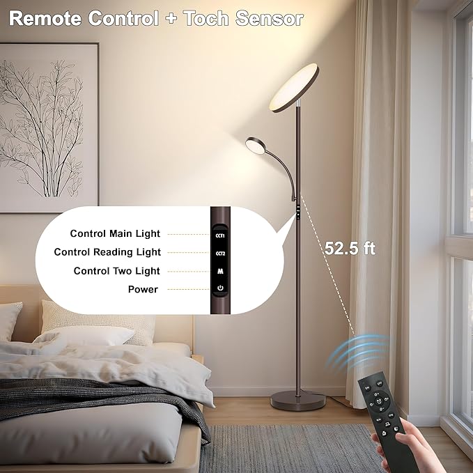 Floor Lamps for Living Room,42W Super Bright LED Floor Lamp,2-in-1 Dimmable Standing Lamp with Reading Light,69'' Tall Lamp with Remote & Touch Control, Modern Floor Lamp for Bedroom,Office