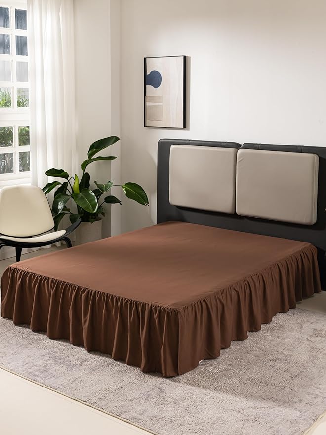 Brown Bed Skirt King Size Ruffled Bed Skirt with Split Corners, King Bed Skirt 16 Inch Drop, King Size Bed Skirt Brown for Ruffled Bed Skirt with Split Corners, Bed Skirt King Size