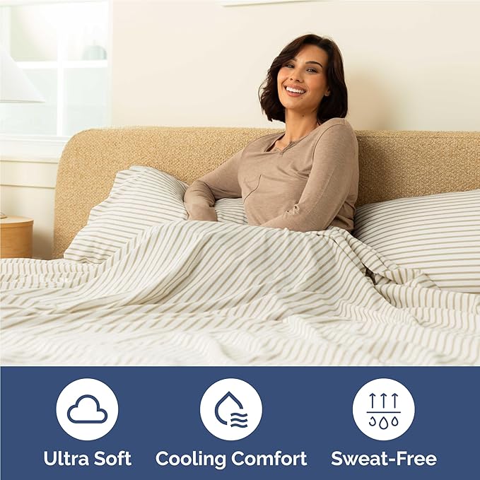 Full 6 Piece Sheet Set - Cooling, Comfy & Breathable - Hotel Luxury Bedding, Includes Fitted Sheet for Women, Men, Kids & Teens - 1 Flat, 1 Fitted Sheet, 4 Pillowcases w/Deep Pockets - Beige Stripes