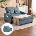 VINGLI Blue Grey Futon Sofa Bed Convertible Loveseat Sleeper Couch, Faux Leather Pullout Sofa Fold Out Couch Bed with USB Ports, Cup Holders, Armrest for Living Room, Bedroom Apartment Room