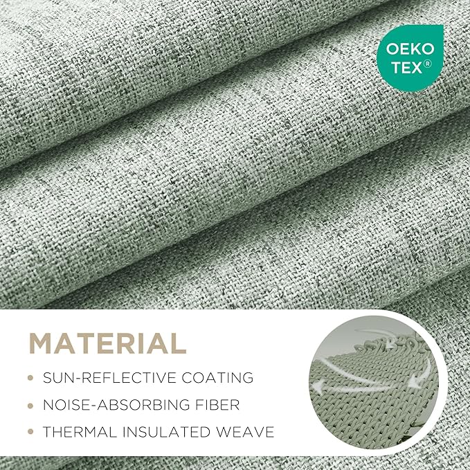 Joydeco Linen Blackout Curtains for Bedroom - 100% Light Blocking 1 Panels, Sage Green Drapes 100" W x 108" L, Thermal Insulated Room Darkening Curtains for Living Room, Rod Pocket & Back Tabs