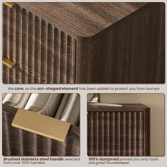 63'' Wide 9 Drawers Dresser for Bedroom,Modern Fluted Vertical Chest with Rounded Corners,Fluted Dresser for Living Room,Hallway, Walnut