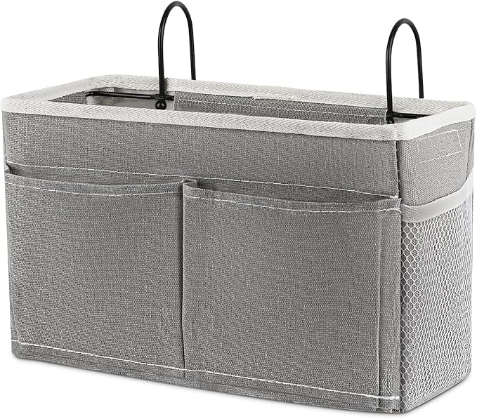 Bedside Caddy Bedside Hanging Storage Basket Bed Caddy for Headboards Bunk Dorm Rooms Crib Beds Rails Organizer (Grey)