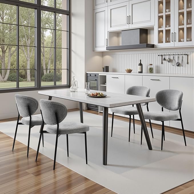 Dining Chairs Set of 4 Modern Chenille Upholstered Kitchen & Dining Room Chairs Wide Seat Filled with 58D Memory Foam Cushion Ergonomic Curved Backrest Vanity Chairs for Restaurant Grey