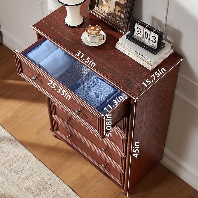 Farmhouse Dressers & Night Stand Set of 4, Wood 54" Wide 7 Drawer Dresser & 45" Tall Chest of Drawers, 18" Roman Column Nightstand Set of 2, Bedroom Furniture Dresser Sets for Home Living Room Hallway